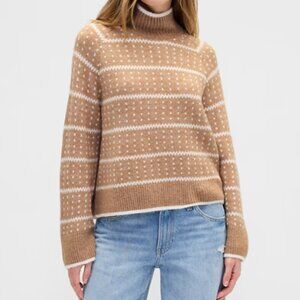 Gap Women's Relaxed Fair Isle Mockneck Striped Sweater Soft Knit Winter Tan $90